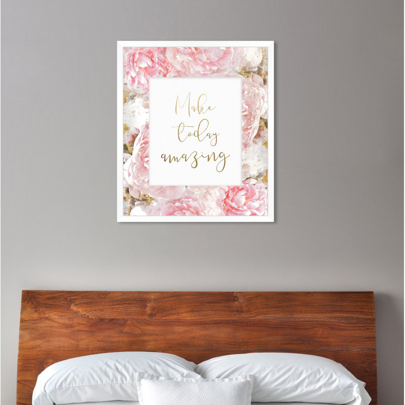 «Make Today Amazing Floral» par Oliver Gal - reproduction d'art textuel, H 18 po x l 15 po x P 0,5 po, Cadre blanc