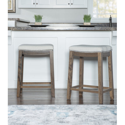 Bartonville Counter & Bar Solid Wood Backless Stool with Upholstered Seat