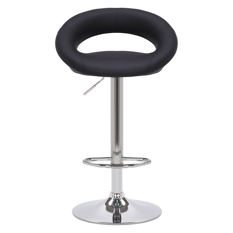 Basham Swivel Upholstered Adjustable Height Counter Stool with Metal Frame, Black, Polished Chrome