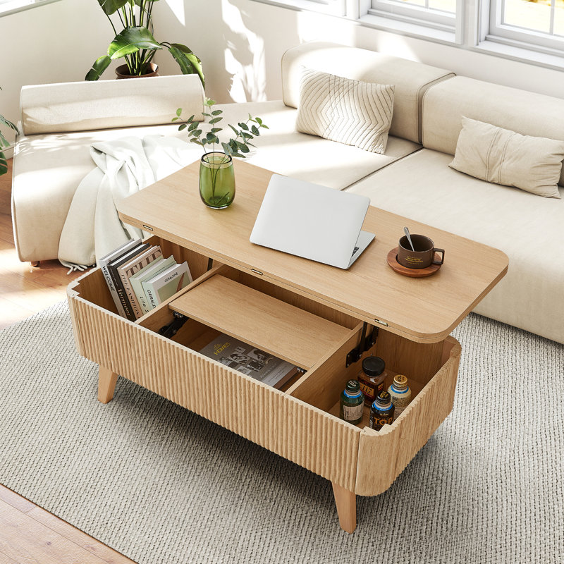 4-In-1 Multi-Fuction Lift Top Coffee Table With Storage, Natural