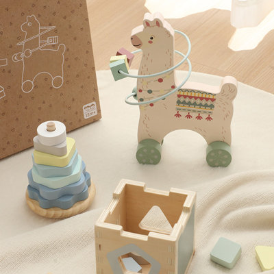 Freniland Llama Baby 3-in-1 Activity Set-Bead Coaster, Stacking Tower & Sorting Cube-for 12M+(CPC Certified)