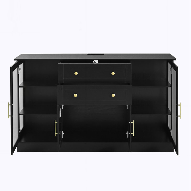 58.3" Modern Buffet Sideboard with 4 Doors, Black