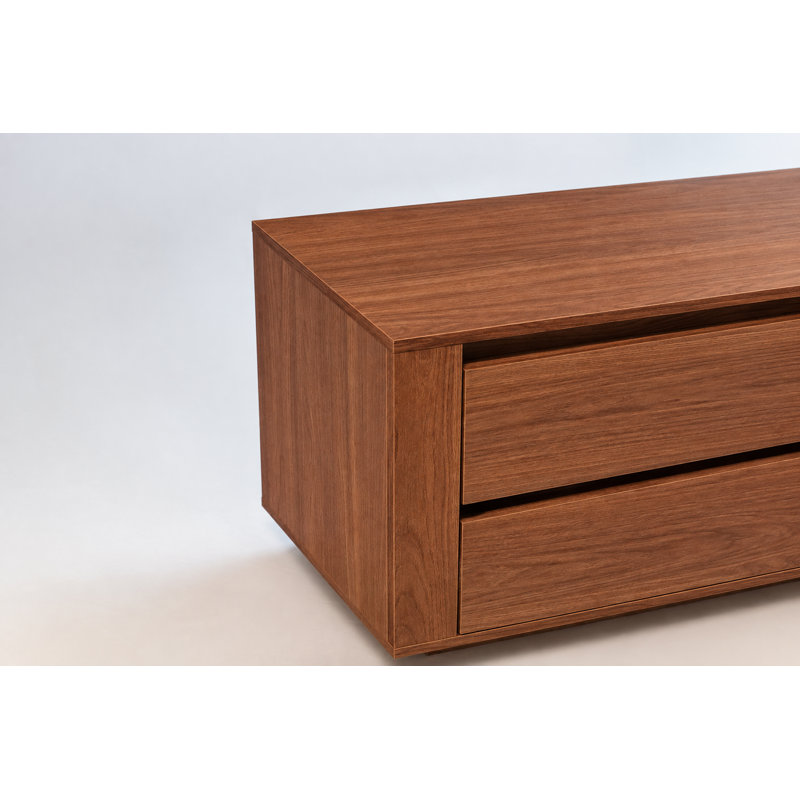 Meuble télé moderne pour téléviseurs jusqu'à 50 pouces, centre multimédia avec une porte, deux tiroirs et système de gestion des câbles, noyer Caiena