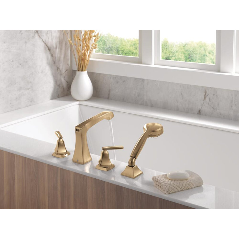 Ashlyn Double Handle Deck Mounted Roman Tub Faucet Trim with Handshower, Champagne Bronze