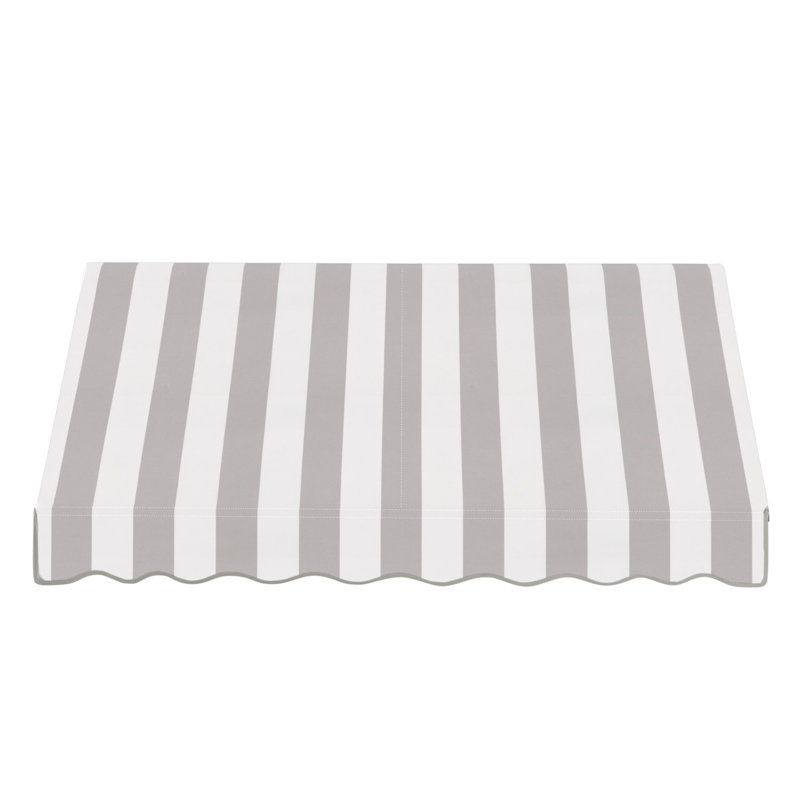 Auvent fixe en tissu acrylique rétro Awntech Dallas, H 24 po x l 88,5 po x P 36 po, Rayures grises et blanches
