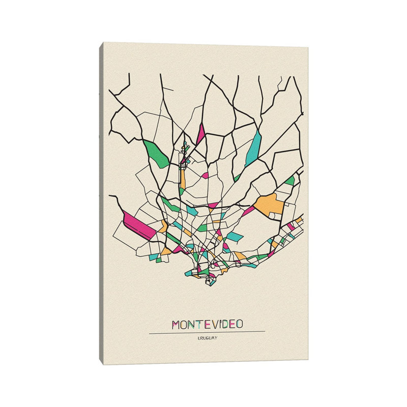 Montevideo, Uruguay Map by Ayse Deniz Akerman - Wrapped Canvas Print, 20.32 cm H x 30.48 cm W