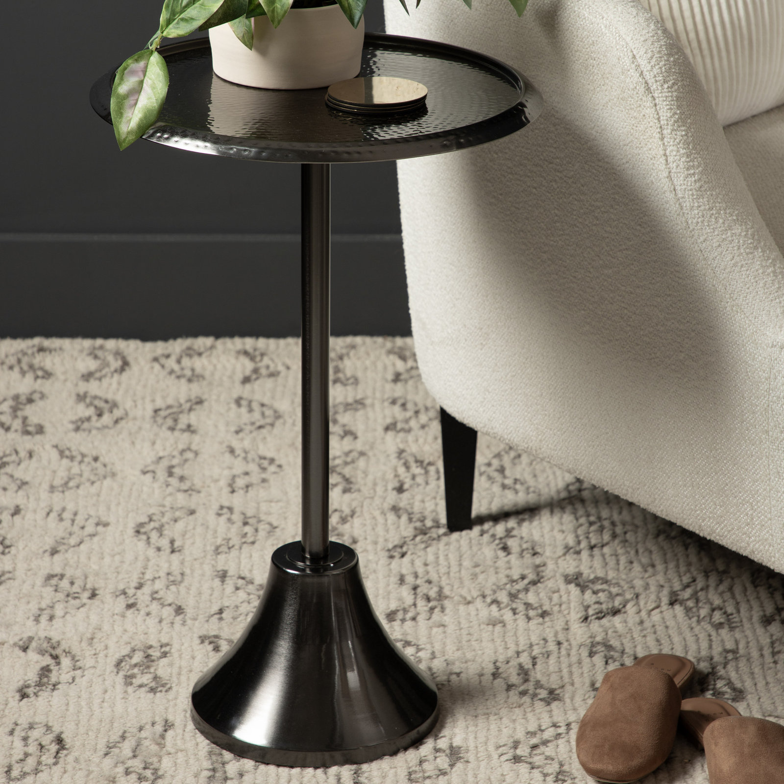 Deanna End Table, 24" H x 15" W x 15" D, Pewter Base/Pewter Top