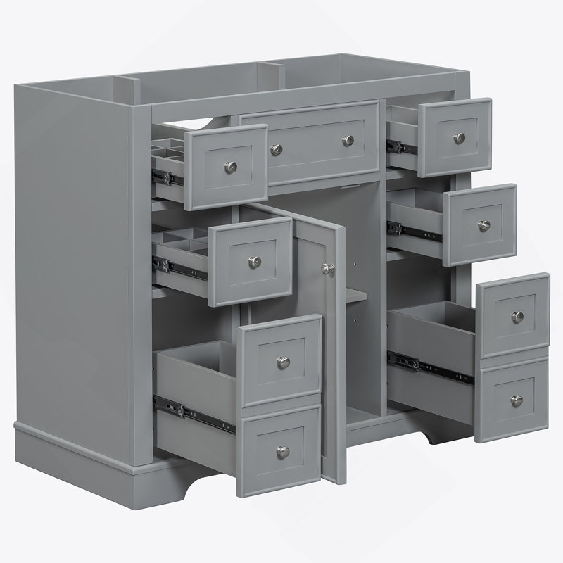 Meuble-lavabo 36 po sans lavabo, base d'armoire seulement, une armoire et six tiroirs, gris, Gris