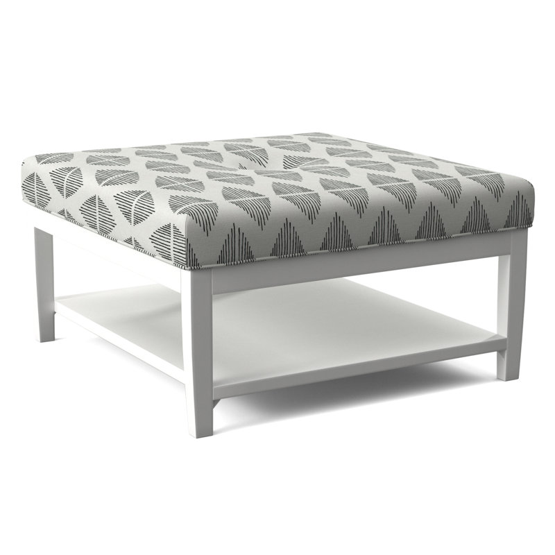 Hammond Square Ottoman, Frost White Finish, Green and Blue Stripe; 0252-54