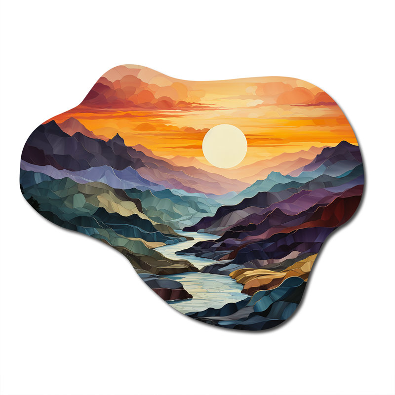 «Orange Teal Mountains Bold Landscape - Mountains Cloud», reproduction d'art asymétrique orange en métal