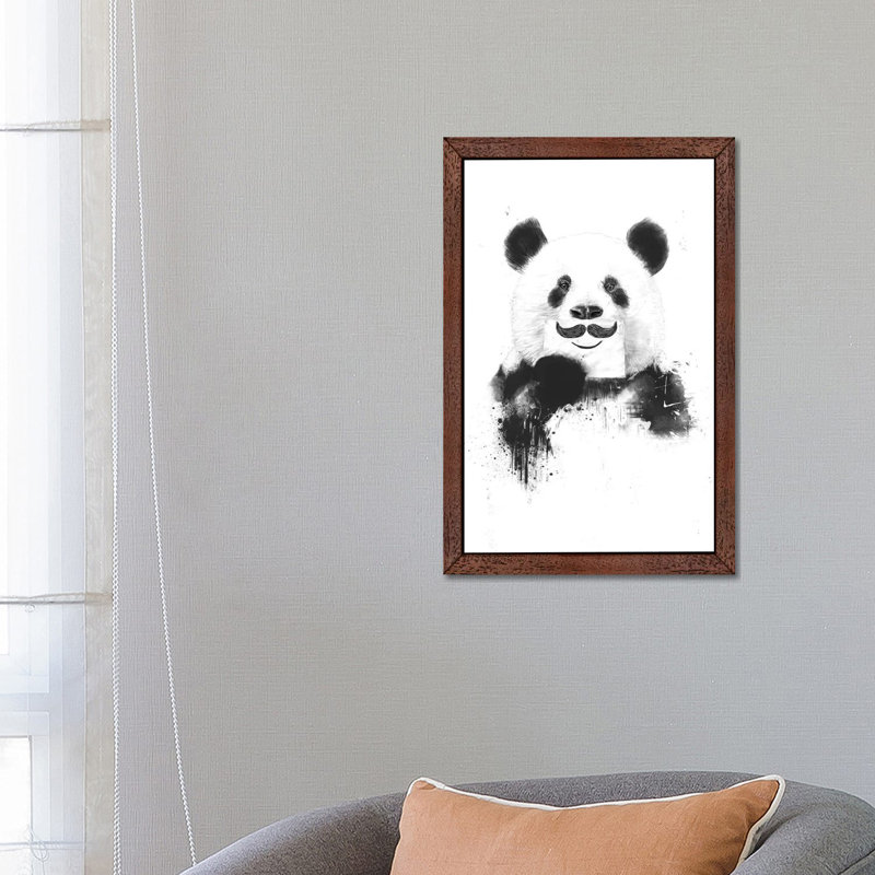Funny Panda by Balazs Solti - Floater Frame Painting on Canvas, 66.04 cm H x 45.72 cm W, Brown