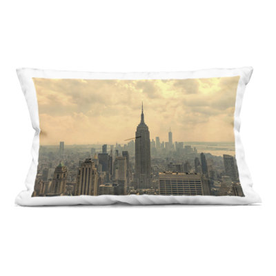 NYC Skyline with Clouds Decorative Printed Throw Pillow design by LSR Creative Studio