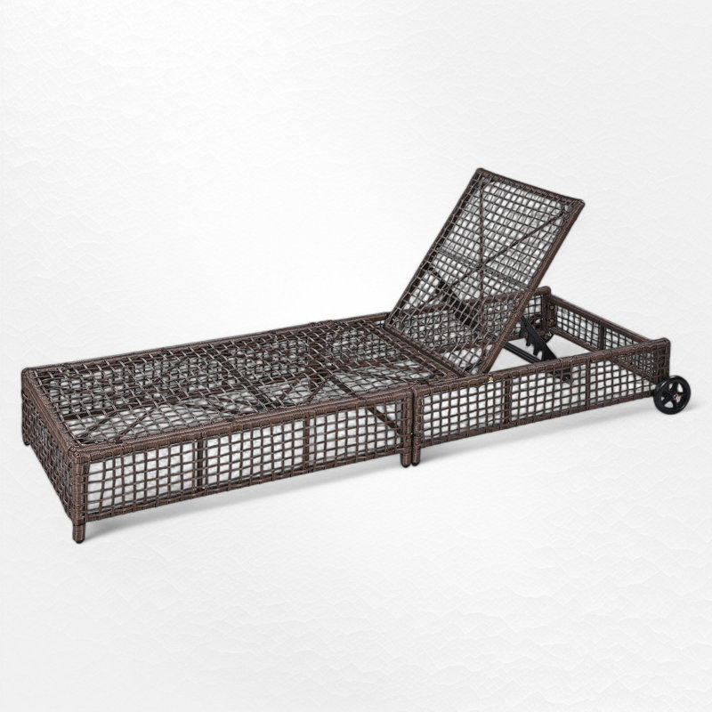 Chaise longue d'extérieur en rotin avec coussin, 1, Brun gris