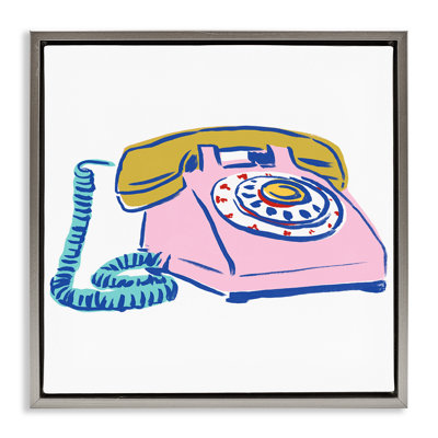 Retro Rotary Telephone Brown Framed Floater Canvas Wall Art by June Erica Vess