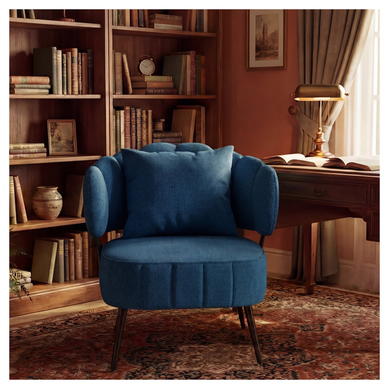 Fauteuil d'appoint en chenille bleue avec ressorts ensachés et fauteuil moderne pour petits espaces