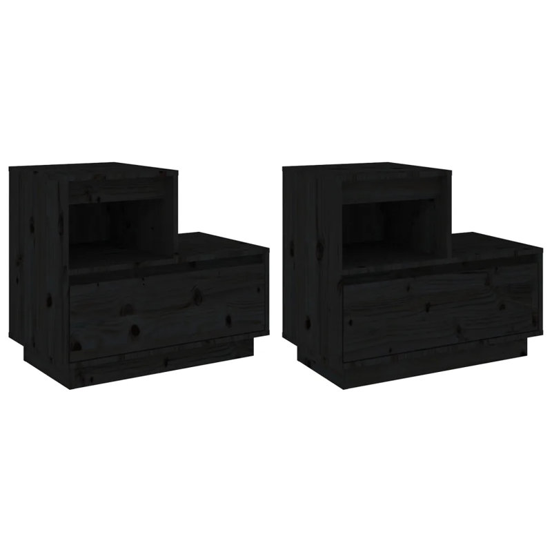 McNab 60cm W Solid Wood Bedside Table, Black