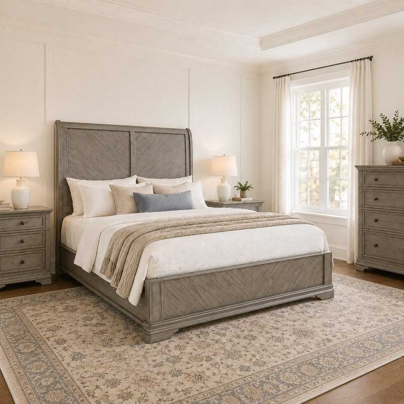 Aspen Solid Wood Platform Bed with Tall Headboard, Gray Wood (Queen)