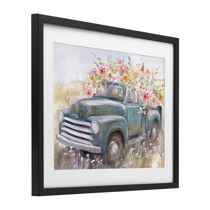 «Country Cargo Flower Truck», impression sous verre encadrée par Nina Blue, H 17 po x l 21 po, Cadre noir minuit