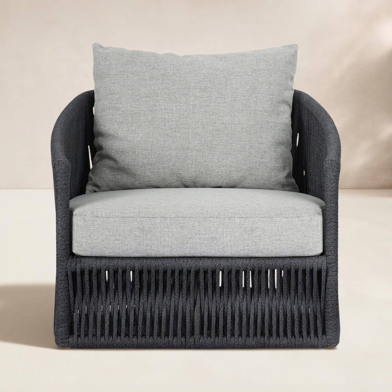Nashira Swivel Outdoor Lounge Chair, Alessi Slate, Thick Dark Gray Rope