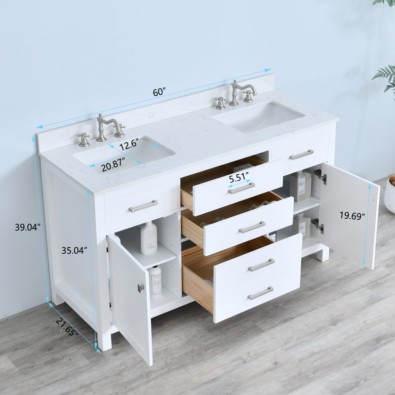 Ignacio 60'' Double Bathroom Vanity With Engineered Stone Top