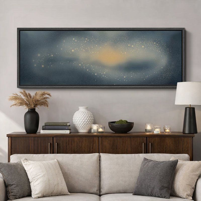 «Dreamy Blue and Gold Cosmic Abstract galax», impression sur toile encadrée, H 20 po x l 60 po, Noir