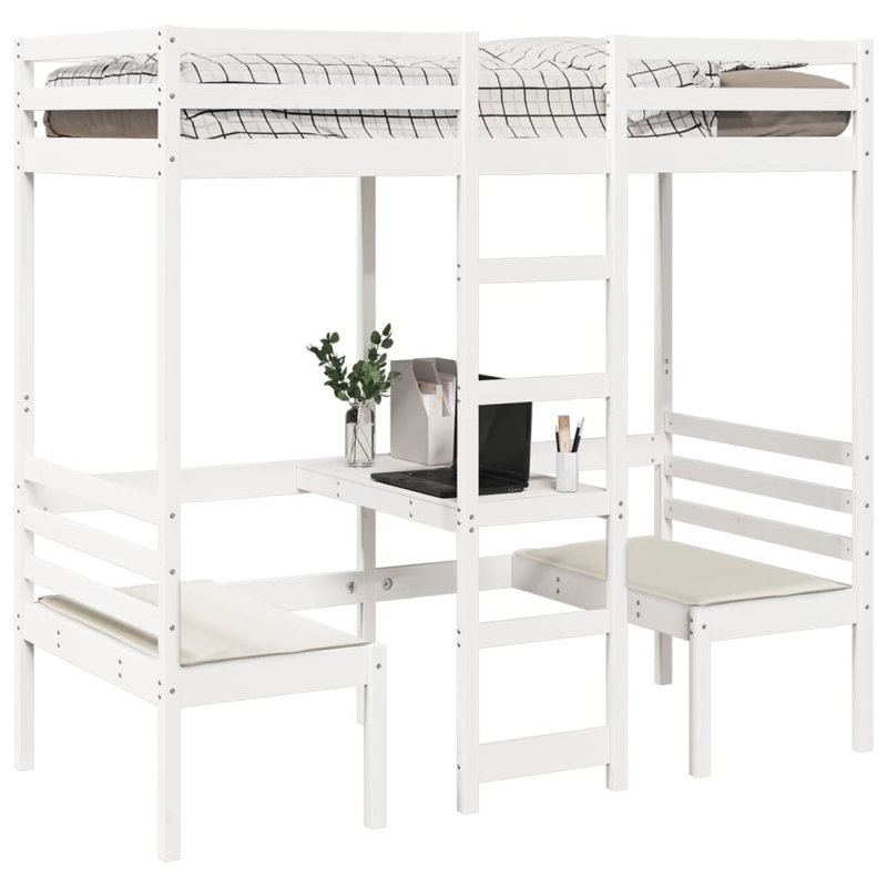 Albertine Loft Bed Bed Frame with Trundle Included, Single (90 x 190 cm), White