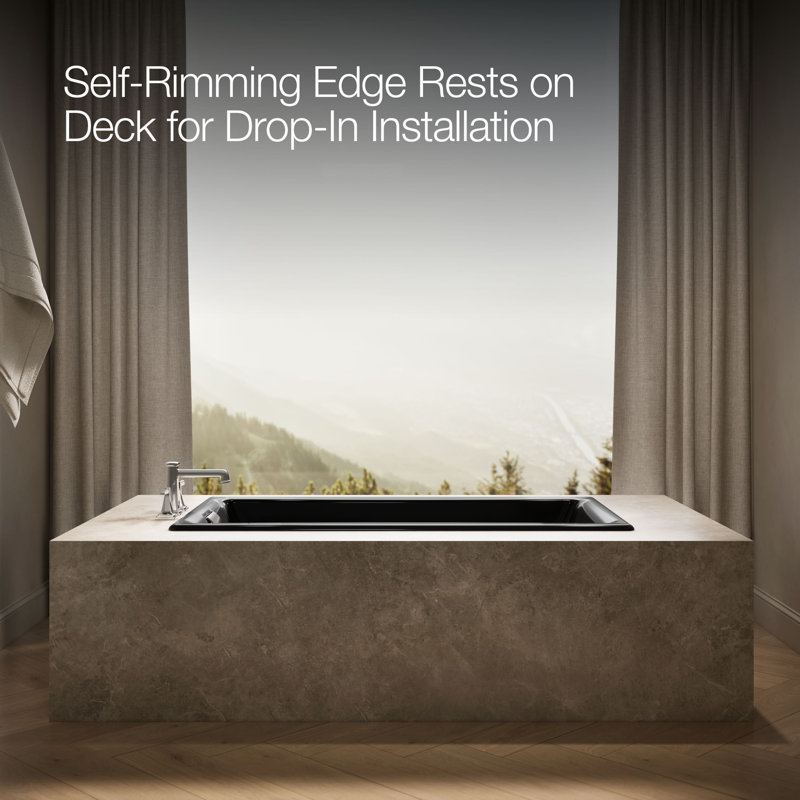 Tea-for-Two 60" x 32" Undermount Whirlpool Cast Iron Bathtub with Heater, Black