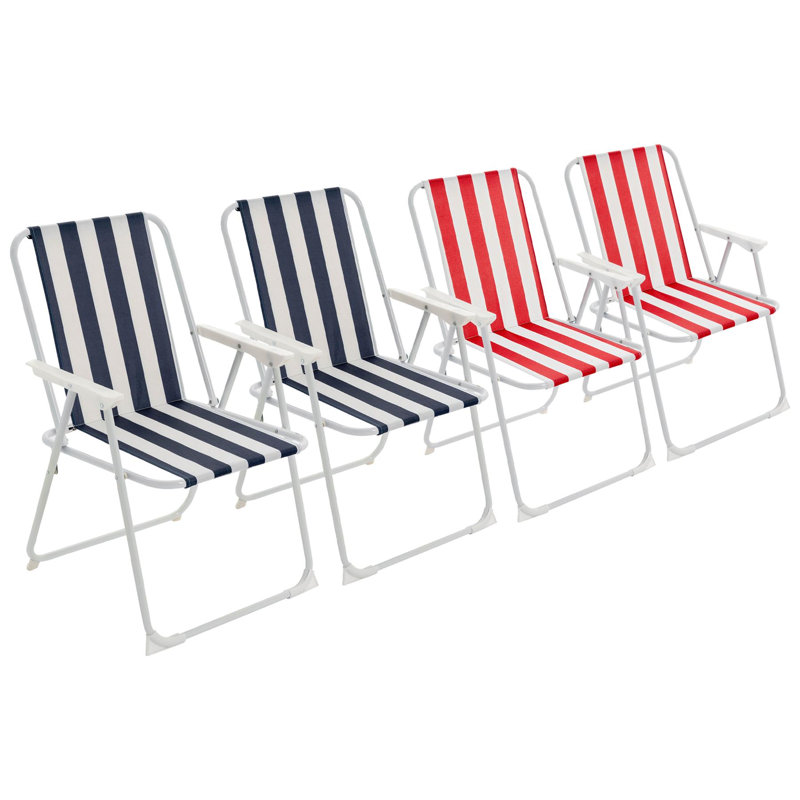 Harbour Housewares Folding Metal Beach Chairs, Blue/Red