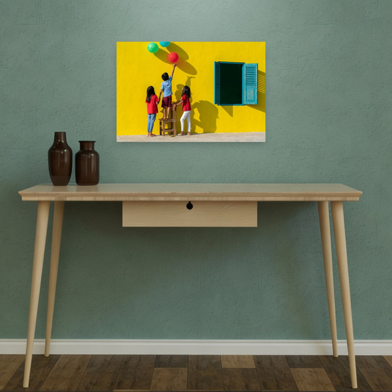 Playful Kids Yellow Wall Colorful Playful Vibrant Wall Art Print by Anges Van Der - Wrapped Canvas Print