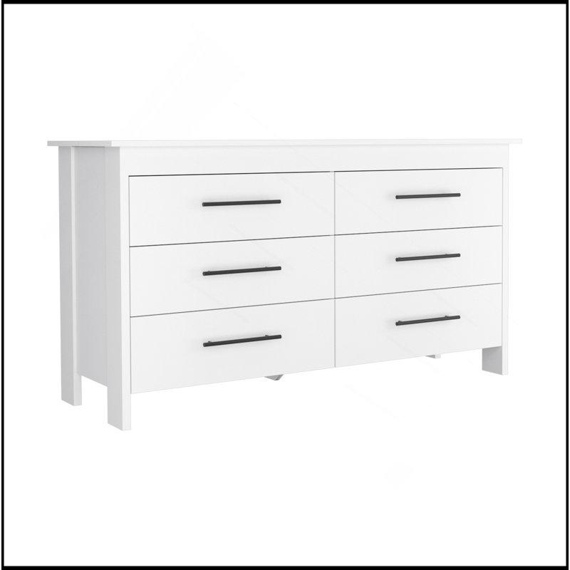 Commode double 6 tiroirs Wezz, chambre à coucher, blanc, Blanc
