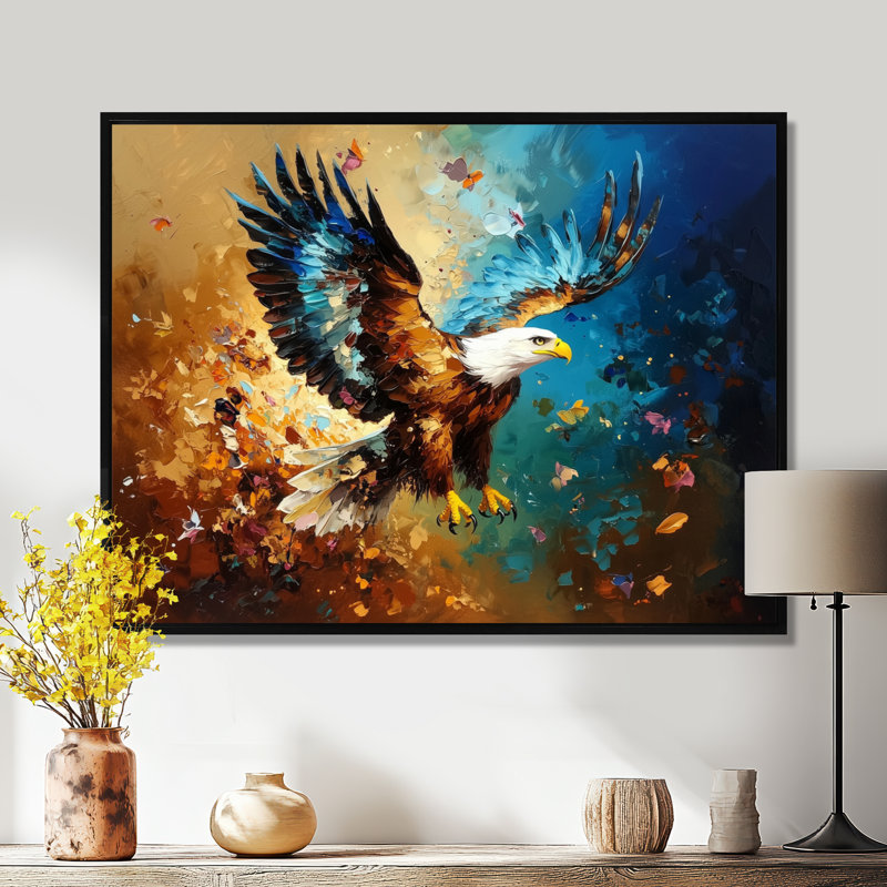 «Soaring Eagle Freedom II», art mural Aigle, Black, Impression dans un cadre flottant sans passe-parto, H 24 po x l 32 po