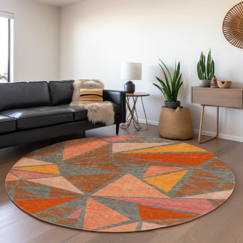 Premium Machine Washable Ketterer AMF1039 Geometric Rug, Round 8'