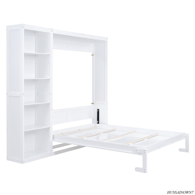Murphy Bed Wall Bed With Shelves, White, Queen