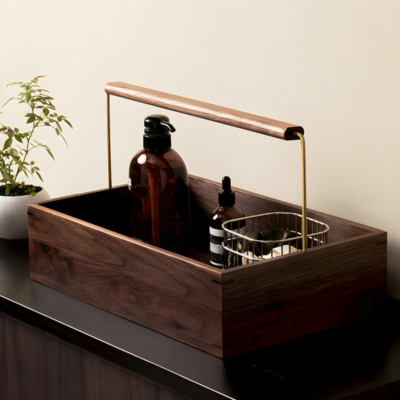 Walnut Wood · Simple Cosmetics Storage Tray - An Elegant Choice For High-End Desktop Shelves And Dressing Tables