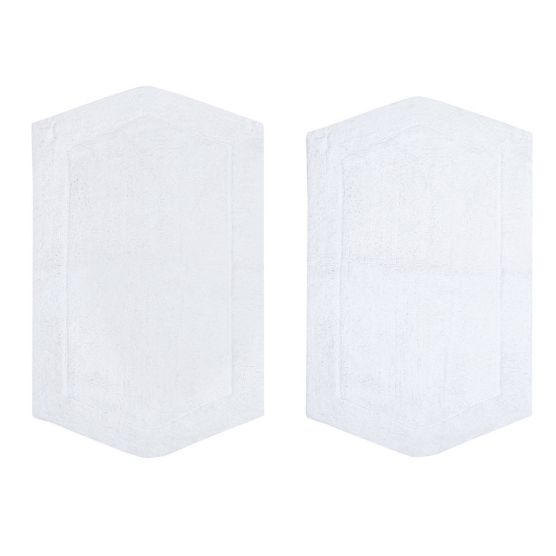 Morissette 100% Cotton Bath Rug, Non-slip, Absorbent, Machine Washable, Quick Dry 2 PCs set (21x34 / 24x40), White