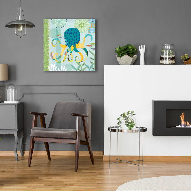 Art mural en verre épique «Underwater World 2» par Farida Zaman, 24 po x 24 po, H 24 po x l 24 po