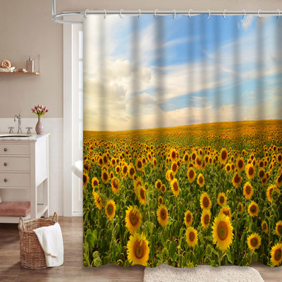 Rideau de douche avec 12 crochets Sunflowers