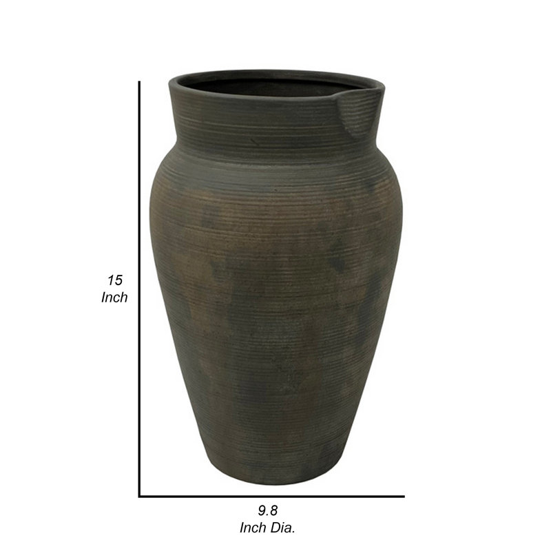Vase à fleurs antique en céramique grise 15 "Leyn