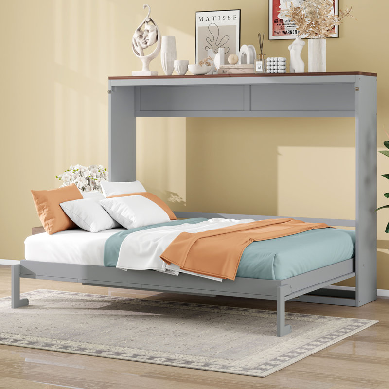 Armoire horizontale horizontale, lit escamotable ferme avec port USB, lit escamotable en bois, Grey