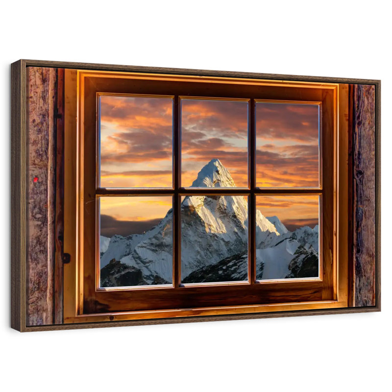 Fenêtre sur l'Himalaya, 13 po x 9 po, Cadre flottant noyer