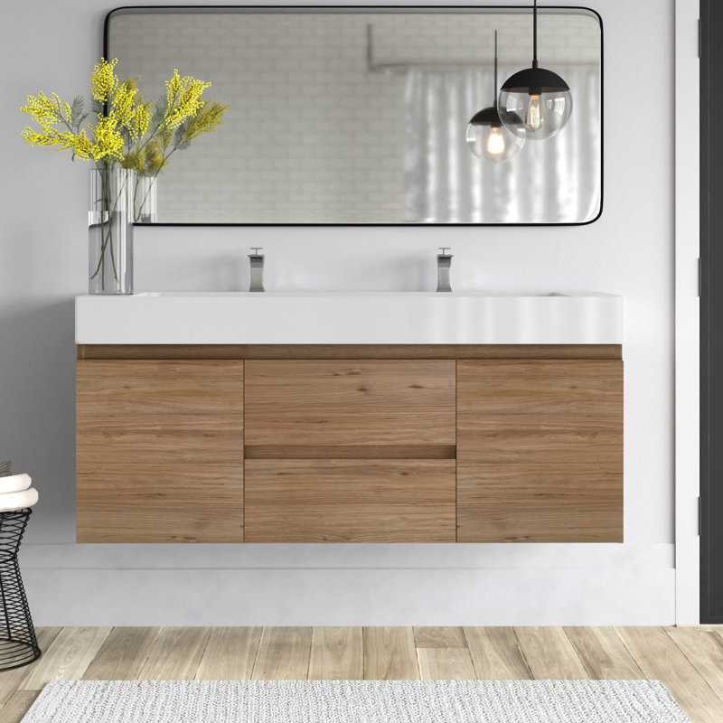 Babajide Bathroom Vanity with Acrylic Top, Natural Oak