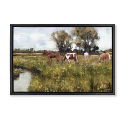 «Lazy Day Horse Landscape», toile encadrée grise par Nina Blue