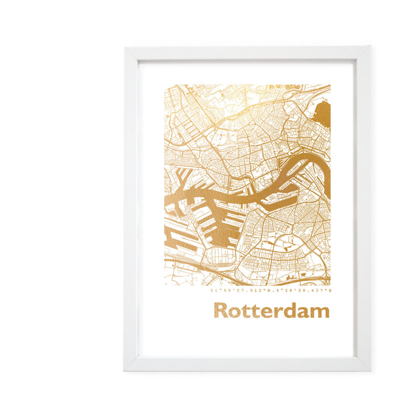 Rotterdam Map - Single Picture Frame Print, 42.5cm H x 32.5cm W x 3.5cm D