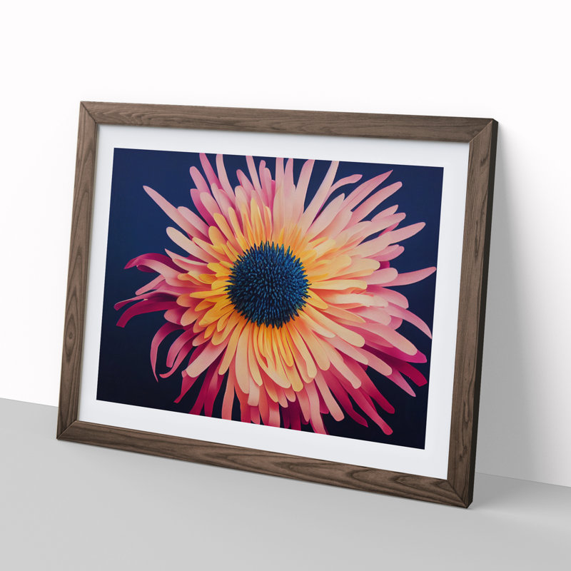 Unusual Chrysanthemum Flower - Framed Print, 46cm H x 64cm W x 2cm D, Walnut