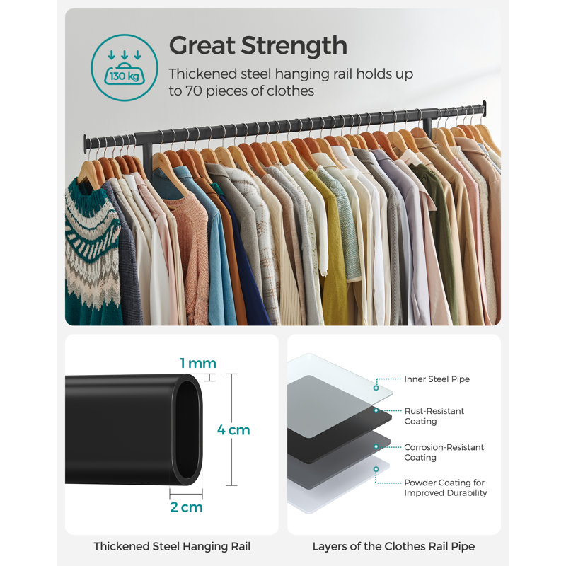Gwenno 150cm Rolling Clothing Rack, Matte Black