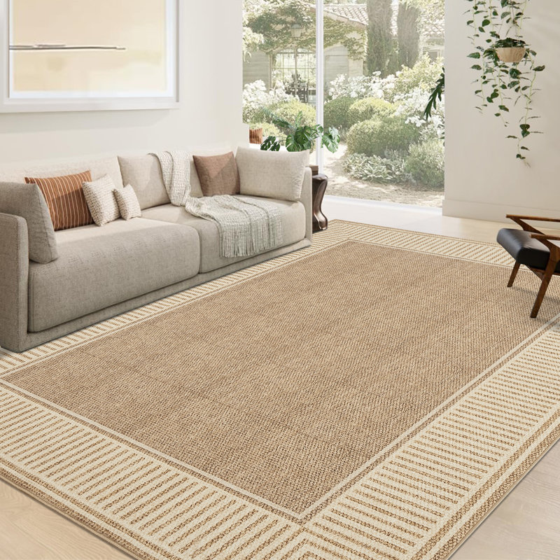 Bordered Runner Rug Non-Slip Modern Hallway Rug, Stain-Resistant Low Pile Accent Carpet, Machine Washable Contemporary Indoor Floor Mat