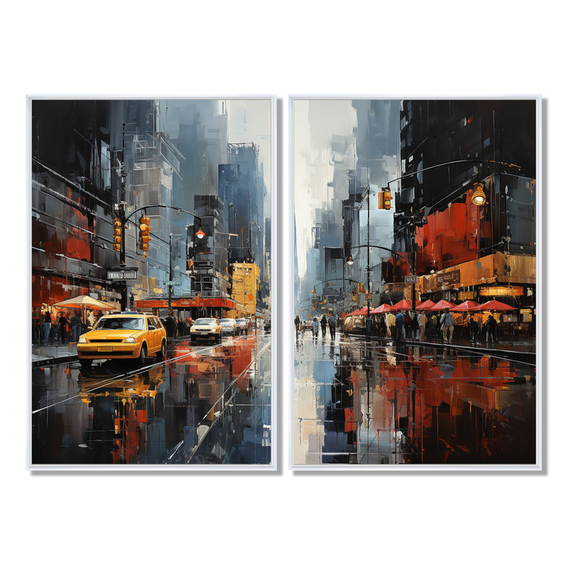 Eloane - Ensemble de 2 impressions sur toile jaune moderne, 36" H x 48" W, Impression encadrée flottante, White