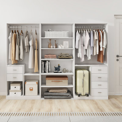 Armoire-penderie moderne en bois: 9 tablettes et 6 tiroirs