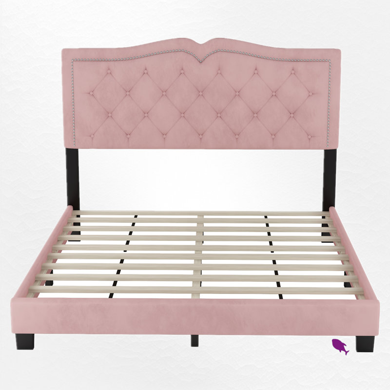 Jitsuo Tufted Upholstered Platform Bed, Queen, Pink