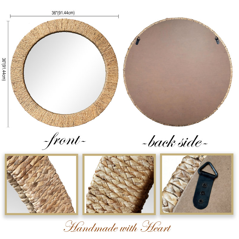 Round Rattan Wall Mirror, 36" x 36"